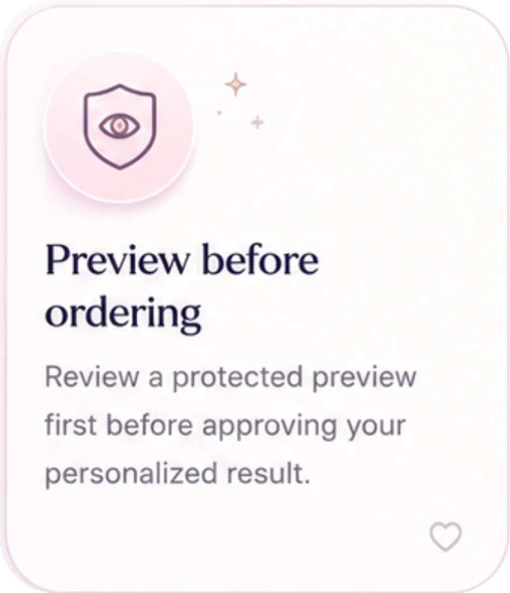 Preview before ordering - review a protected preview first before approving your personalized result.
