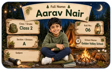 Camping Adventure personalized school name slip template for kids