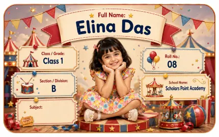 Magical Circus personalized school name slip template for kids