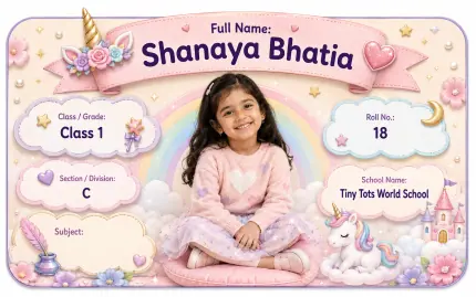 Unicorn Rainbow personalized school name slip template for kids