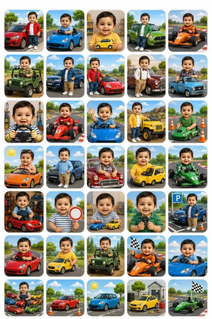 Baby Boy Car Adventures Stickers personalized kids sticker sheet template