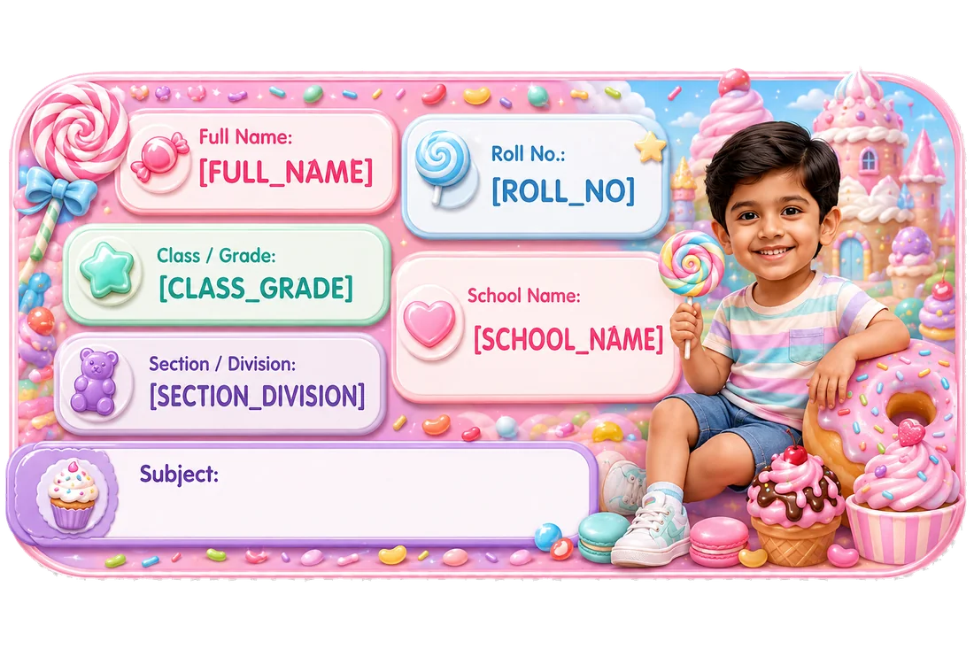 Candyland personalized school name slip template for kids