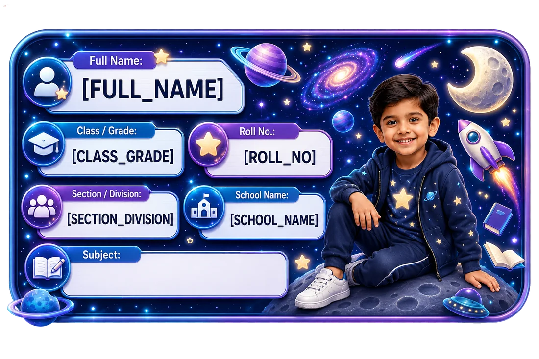 Space Adventure personalized school name slip template for kids